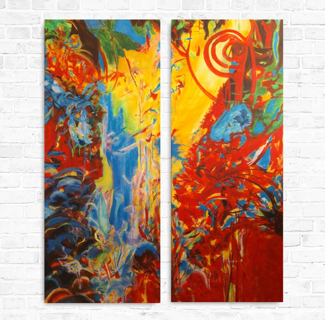 Hot Islands, Blue I a Red II, diptych by Aika Hladíková