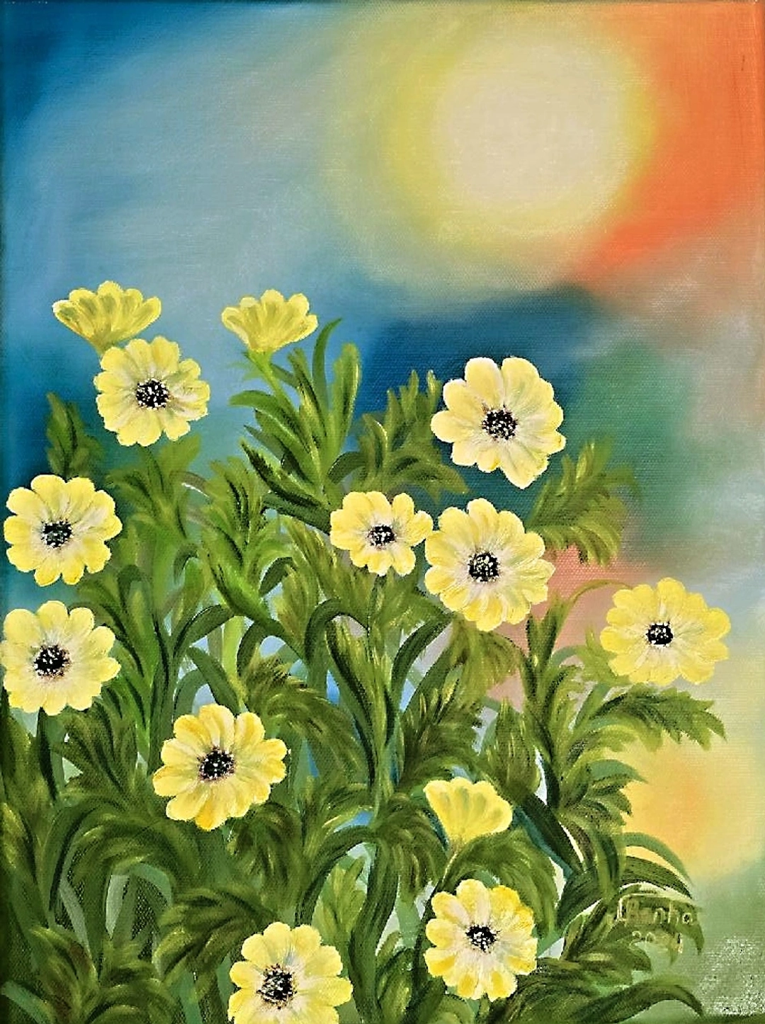 Žluté květiny – originální olejomalba na plátně 30 × 40 cm by Marija Banha