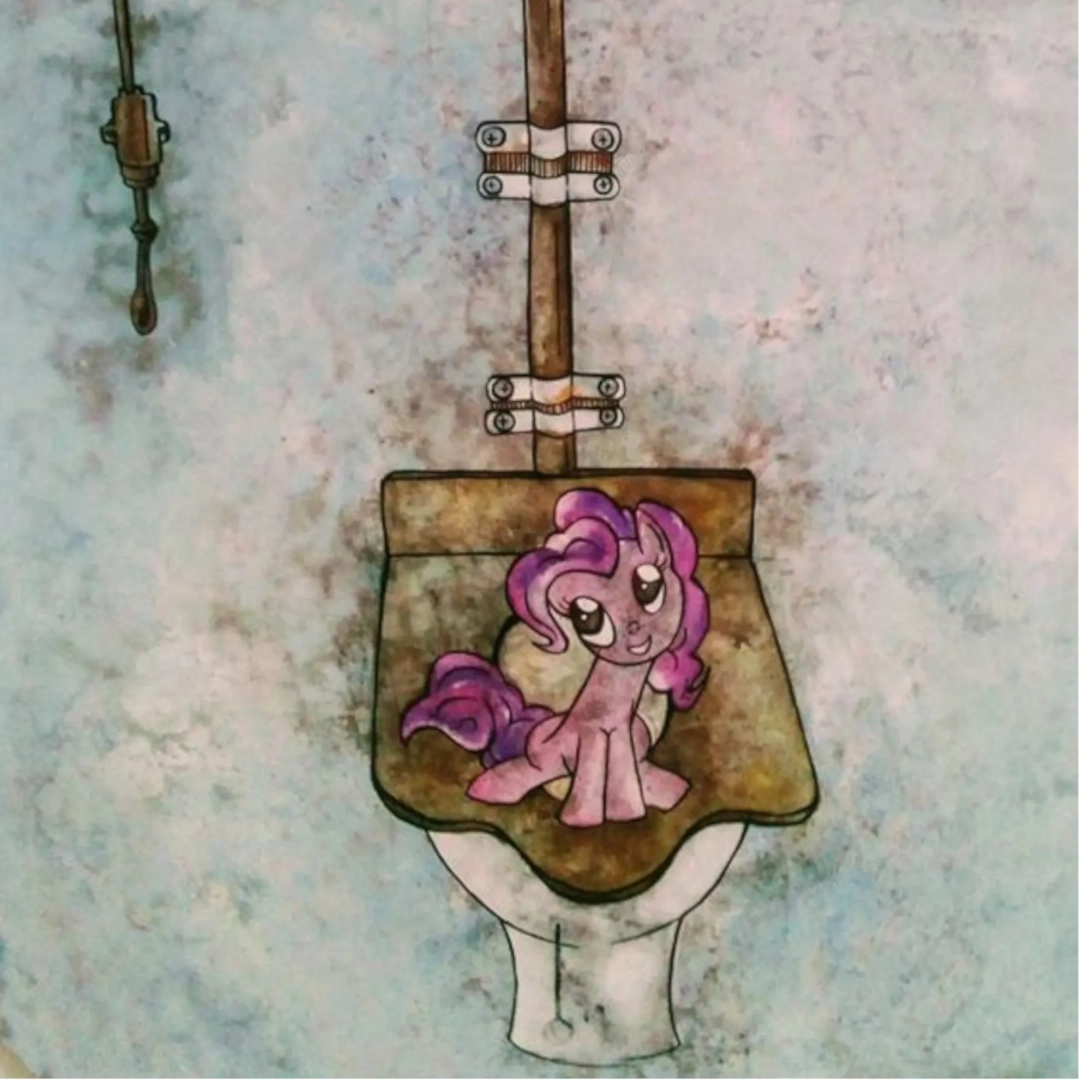 Pinky Pie on the toilet