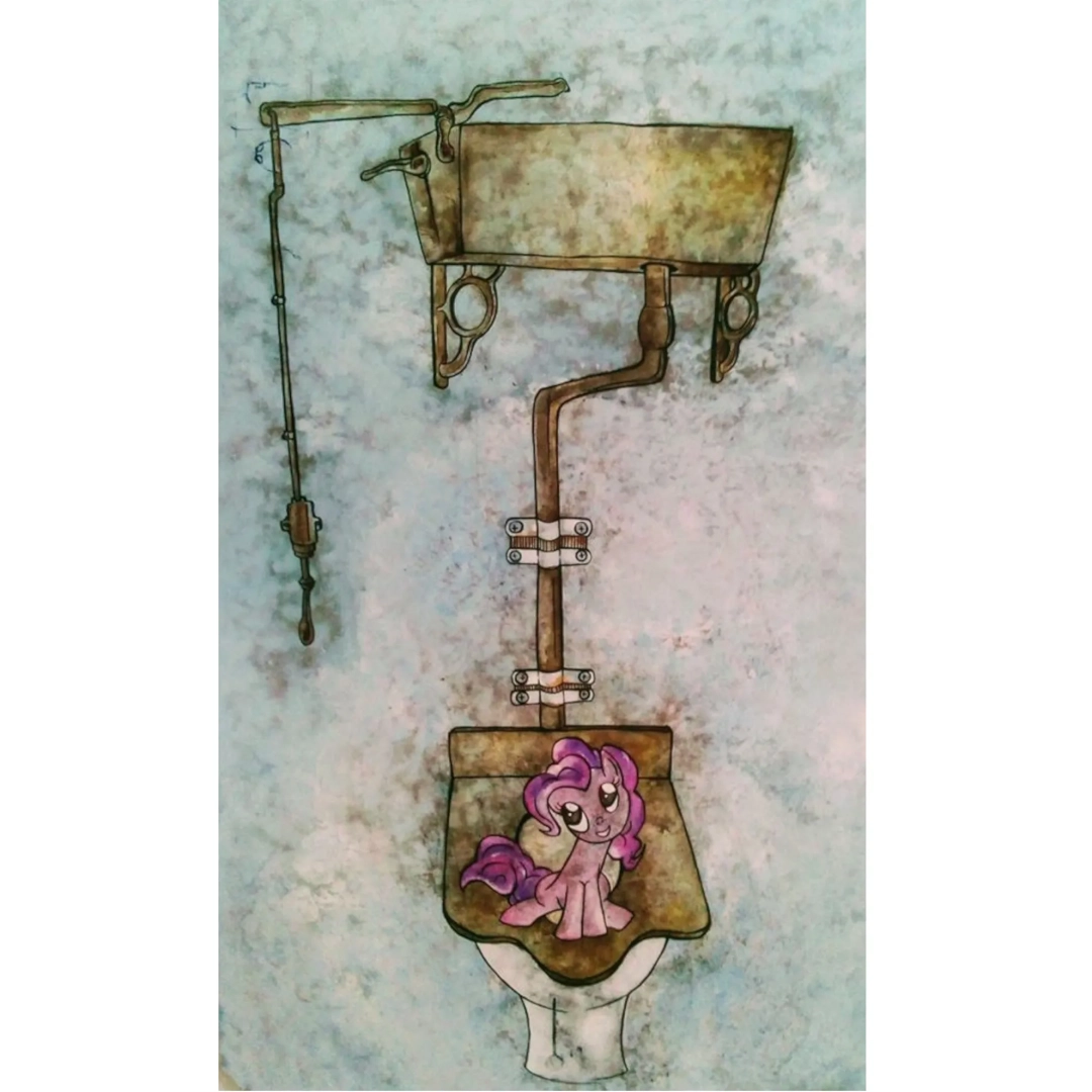 Pinky Pie on the toilet